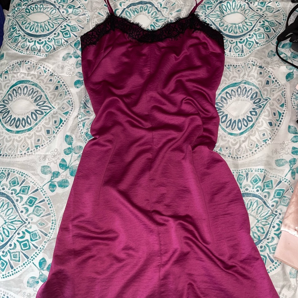 Satin Slip Dress with Lace Trim